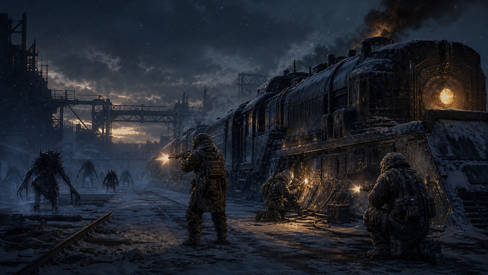 A co-op crew defending an armored train